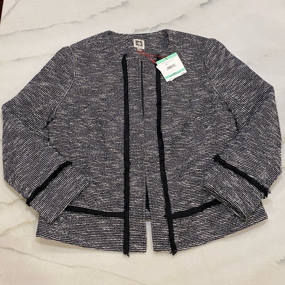 Anne Klein Tweed Jacket Size 8 Black White Fringe NWT - Picture 1 of 12